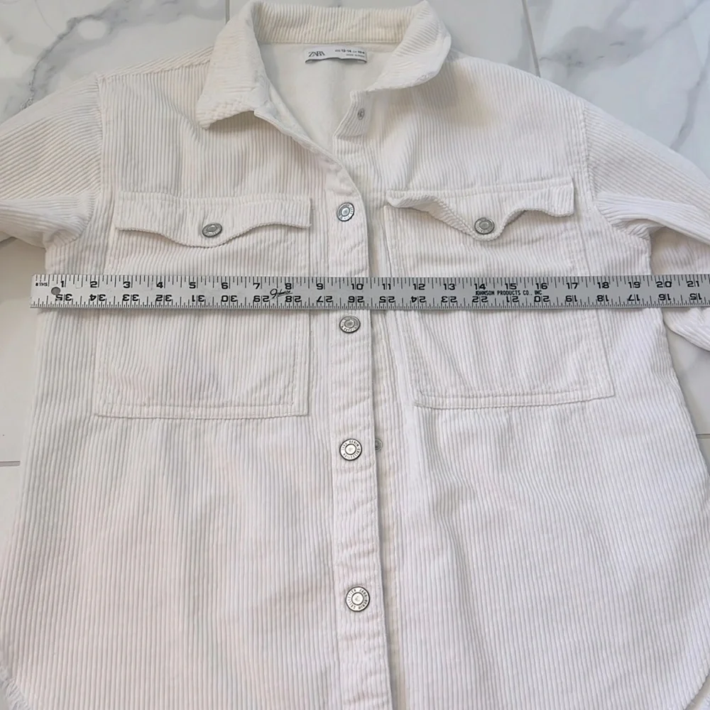 Zara White Corduroy Button Down Long Sleeve Shirt Jacket Girls Size 13/14